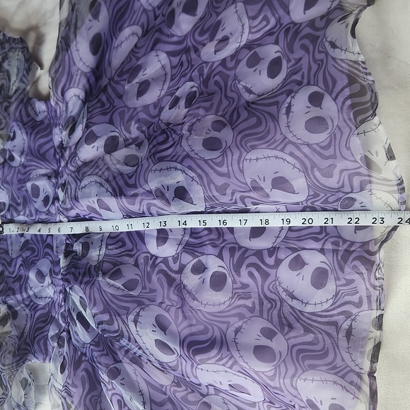 Disney Halloween, Jack Skellington, Youth Girl Purple Sheer Puff Sleeve Dress - Picture 3 of 8